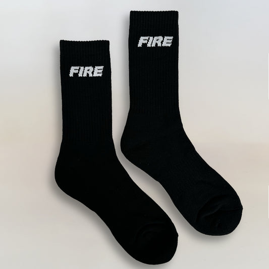 FIRE Black Socks / White Logo