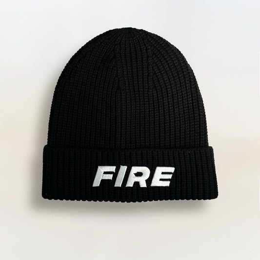 FIRE Black Beanie / White Logo