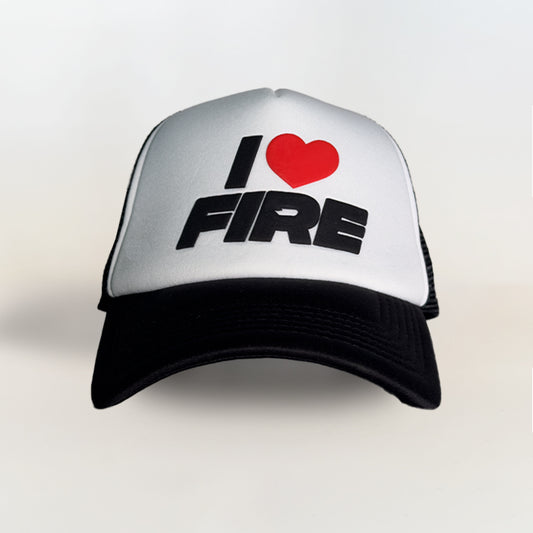 I <3 FIRE Black and White Trucker Hat