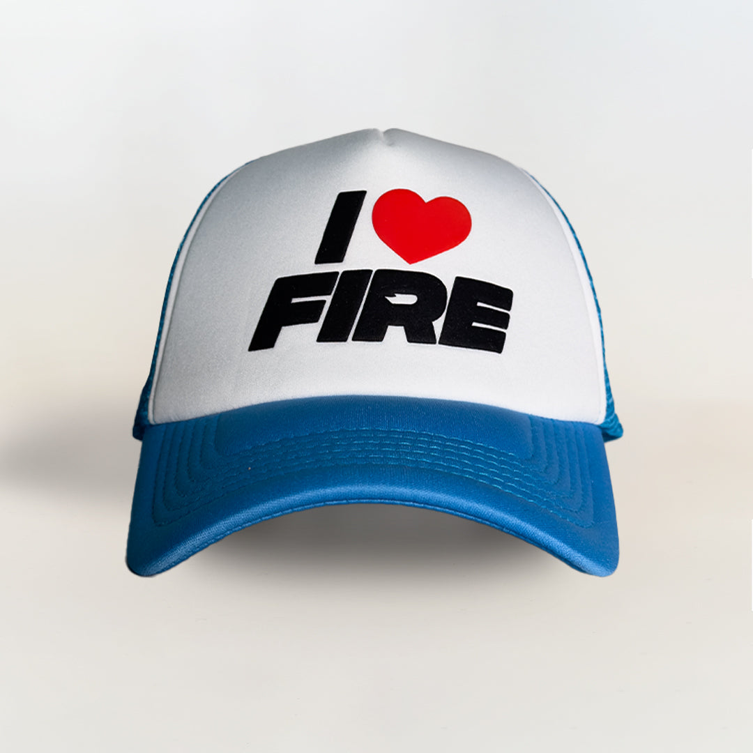 I <3 FIRE Light Blue and White Trucker Hat